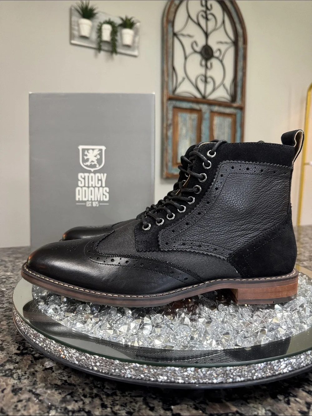 Stacy Adams Black Leather & Suede Wingtip Chukka Boots NWT